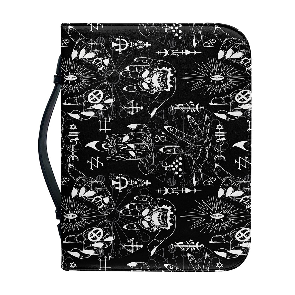 Black And White Supernatural Wicca Print Leather Bible Cover