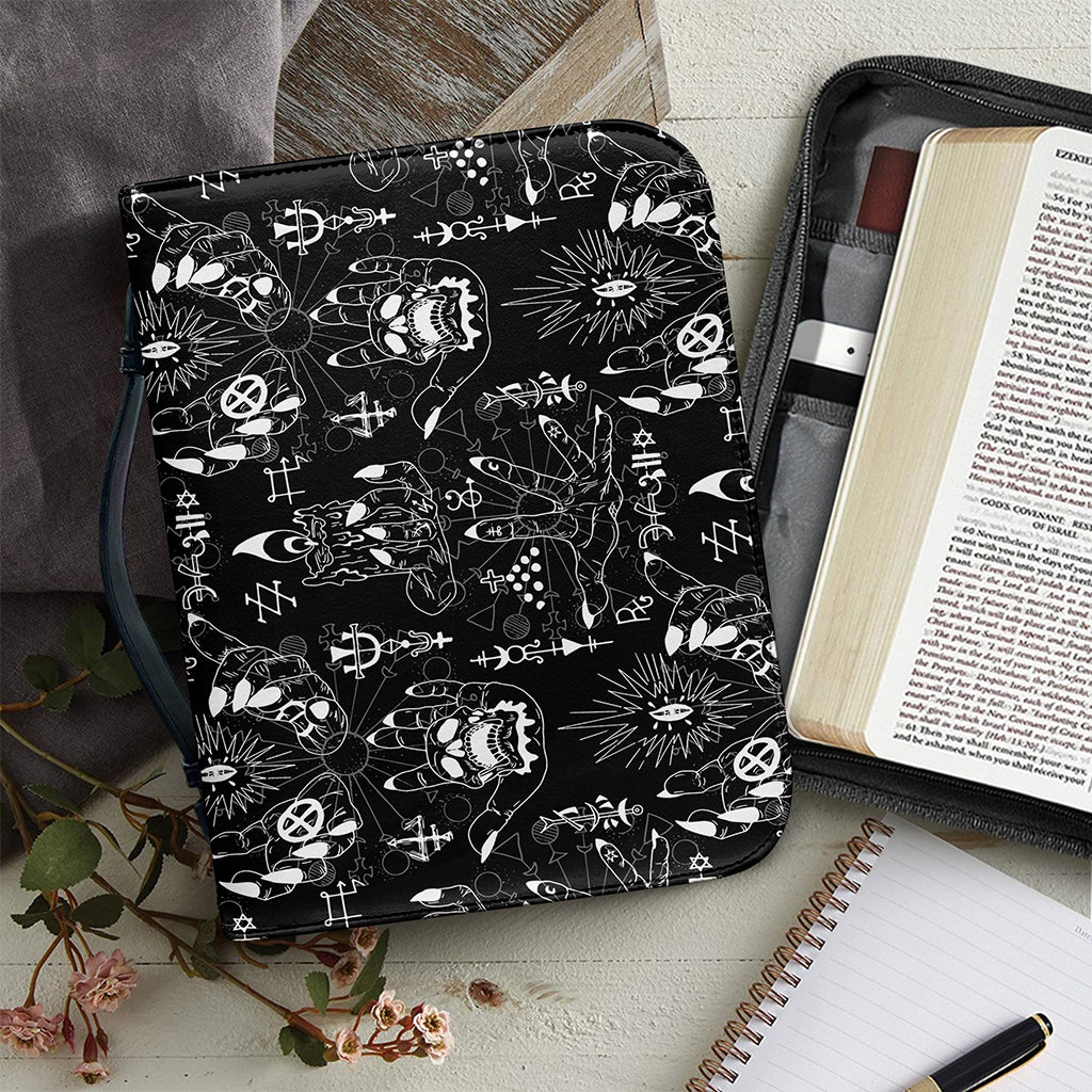 Black And White Supernatural Wicca Print Leather Bible Cover