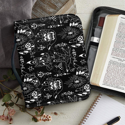 Black And White Supernatural Wicca Print Leather Bible Cover