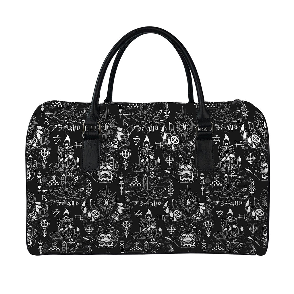 Black And White Supernatural Wicca Print Leather Duffle Bag