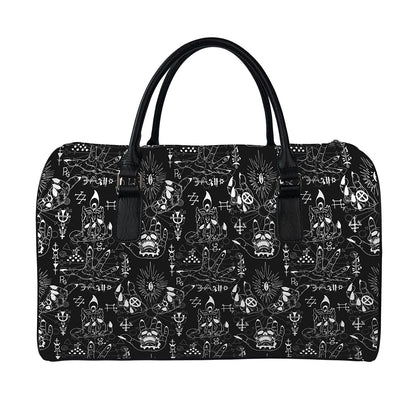 Black And White Supernatural Wicca Print Leather Duffle Bag
