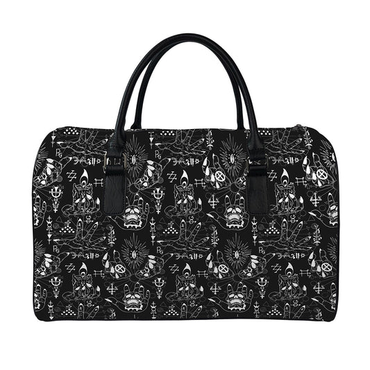 Black And White Supernatural Wicca Print Leather Duffle Bag
