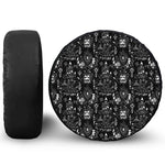 Black And White Supernatural Wicca Print Leather Spare Tire Cover