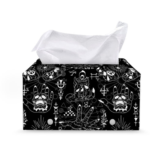 Black And White Supernatural Wicca Print Leather Tissue Box Cover