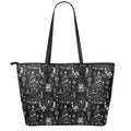 Black And White Supernatural Wicca Print Leather Tote Bag With Zipper