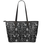 Black And White Supernatural Wicca Print Leather Tote Bag