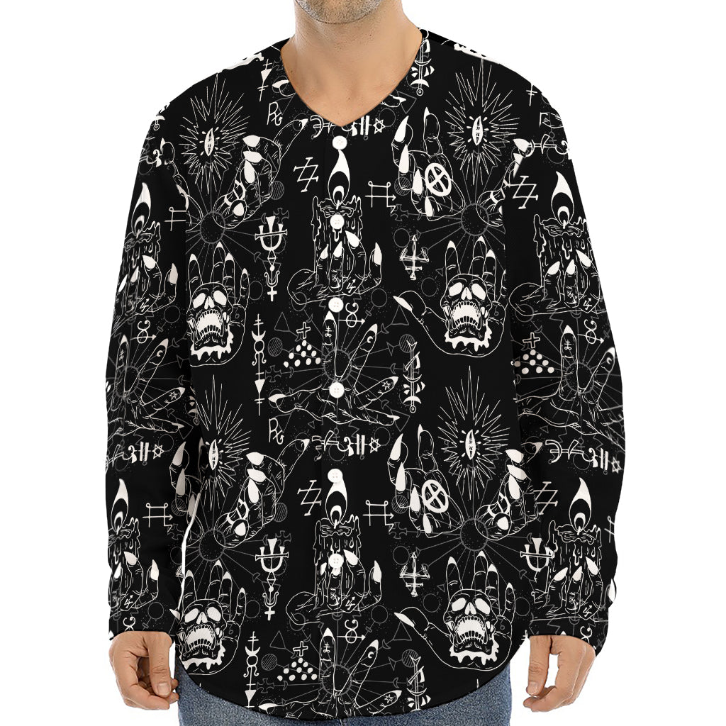 Black And White Supernatural Wicca Print Long Sleeve Baseball Jersey