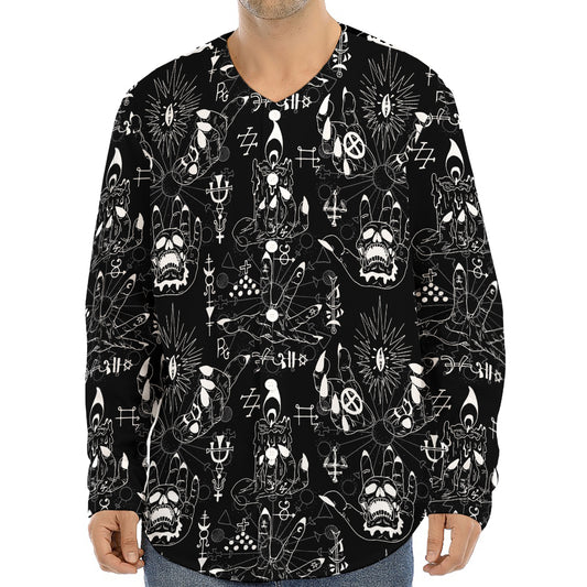 Black And White Supernatural Wicca Print Long Sleeve Baseball Jersey
