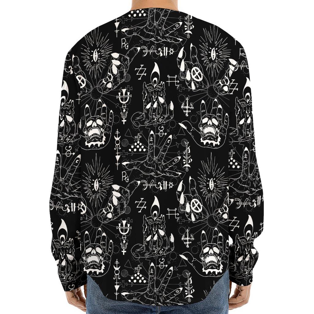 Black And White Supernatural Wicca Print Long Sleeve Baseball Jersey