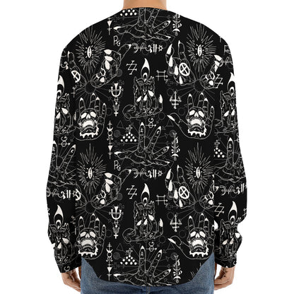 Black And White Supernatural Wicca Print Long Sleeve Baseball Jersey
