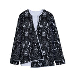 Black And White Supernatural Wicca Print Long Sleeve Short Coat