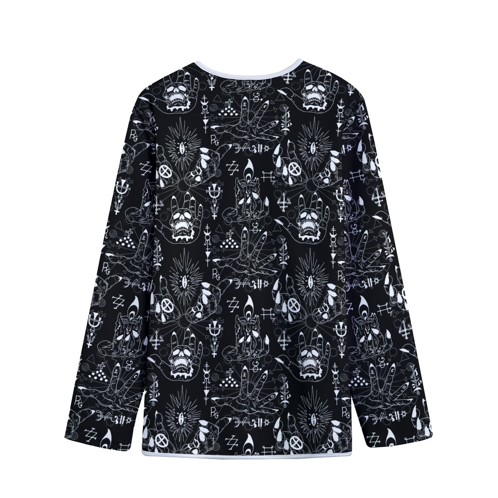 Black And White Supernatural Wicca Print Long Sleeve Short Coat