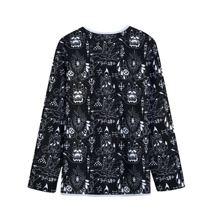 Black And White Supernatural Wicca Print Long Sleeve Short Coat