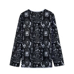 Black And White Supernatural Wicca Print Long Sleeve Short Coat