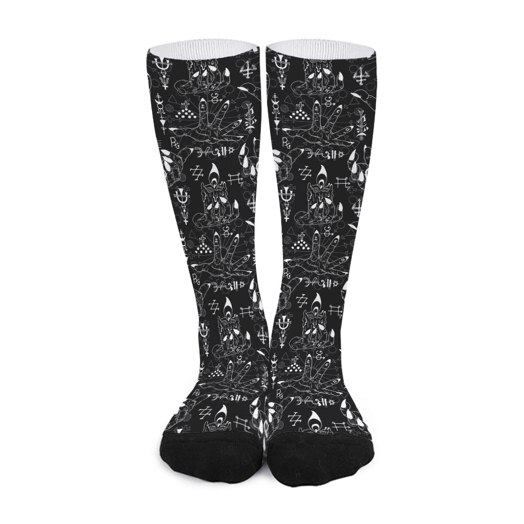 Black And White Supernatural Wicca Print Long Socks