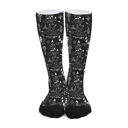 Black And White Supernatural Wicca Print Long Socks