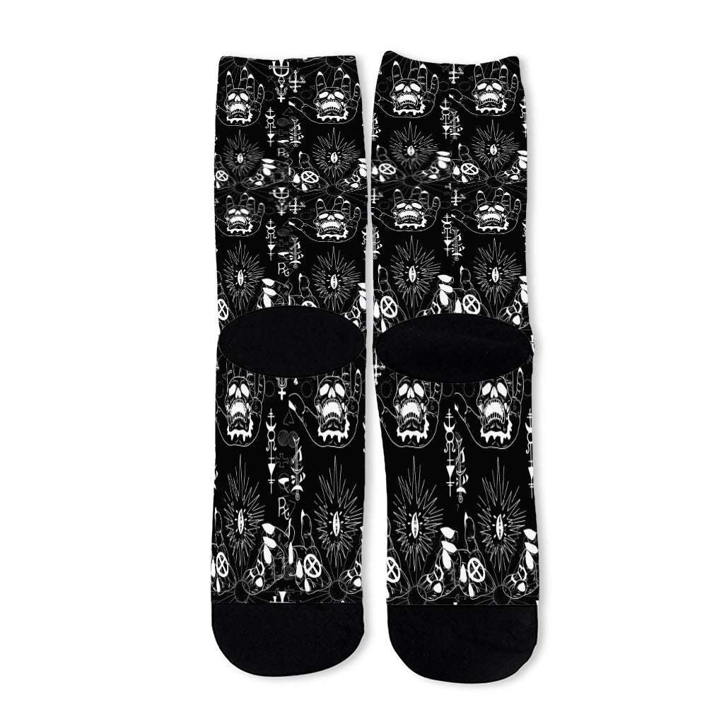 Black And White Supernatural Wicca Print Long Socks