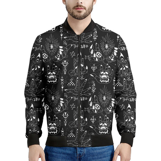 Black And White Supernatural Wicca Print Men's Bomber Jacket