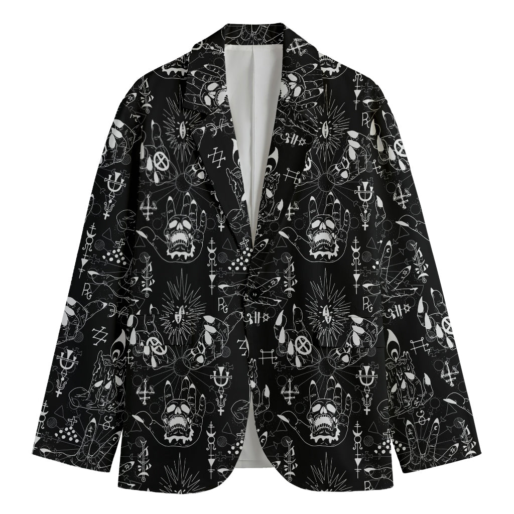 Black And White Supernatural Wicca Print Men's Cotton Blazer