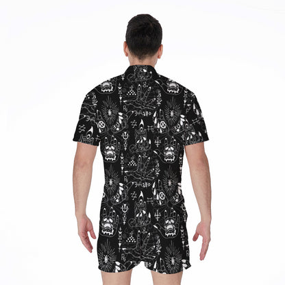 Black And White Supernatural Wicca Print Men's Rompers