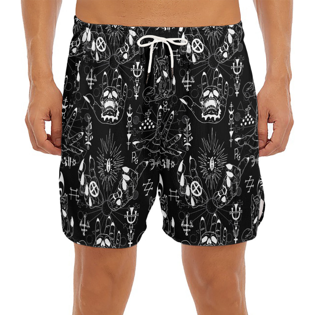 Black And White Supernatural Wicca Print Men's Split Running Shorts
