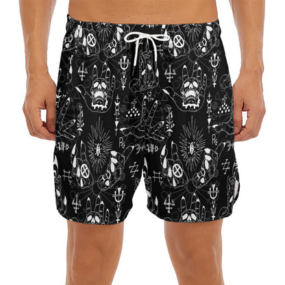 Black And White Supernatural Wicca Print Men's Split Running Shorts