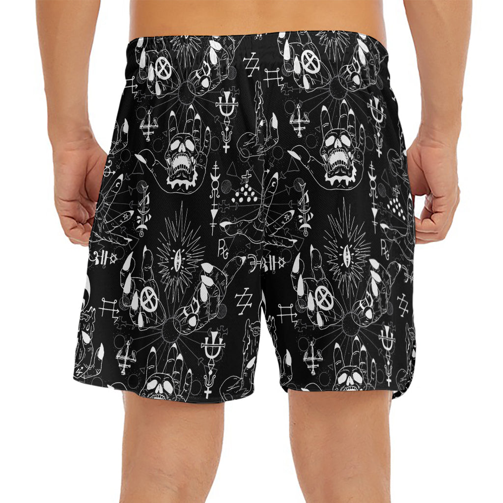 Black And White Supernatural Wicca Print Men's Split Running Shorts