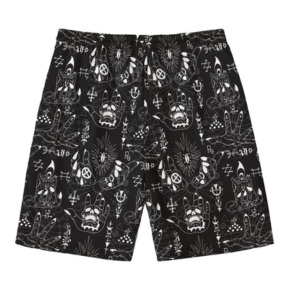 Black And White Supernatural Wicca Print Men's Swim Trunks