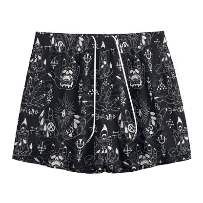 Black And White Supernatural Wicca Print Mesh Shorts