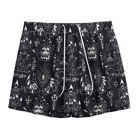Black And White Supernatural Wicca Print Mesh Shorts