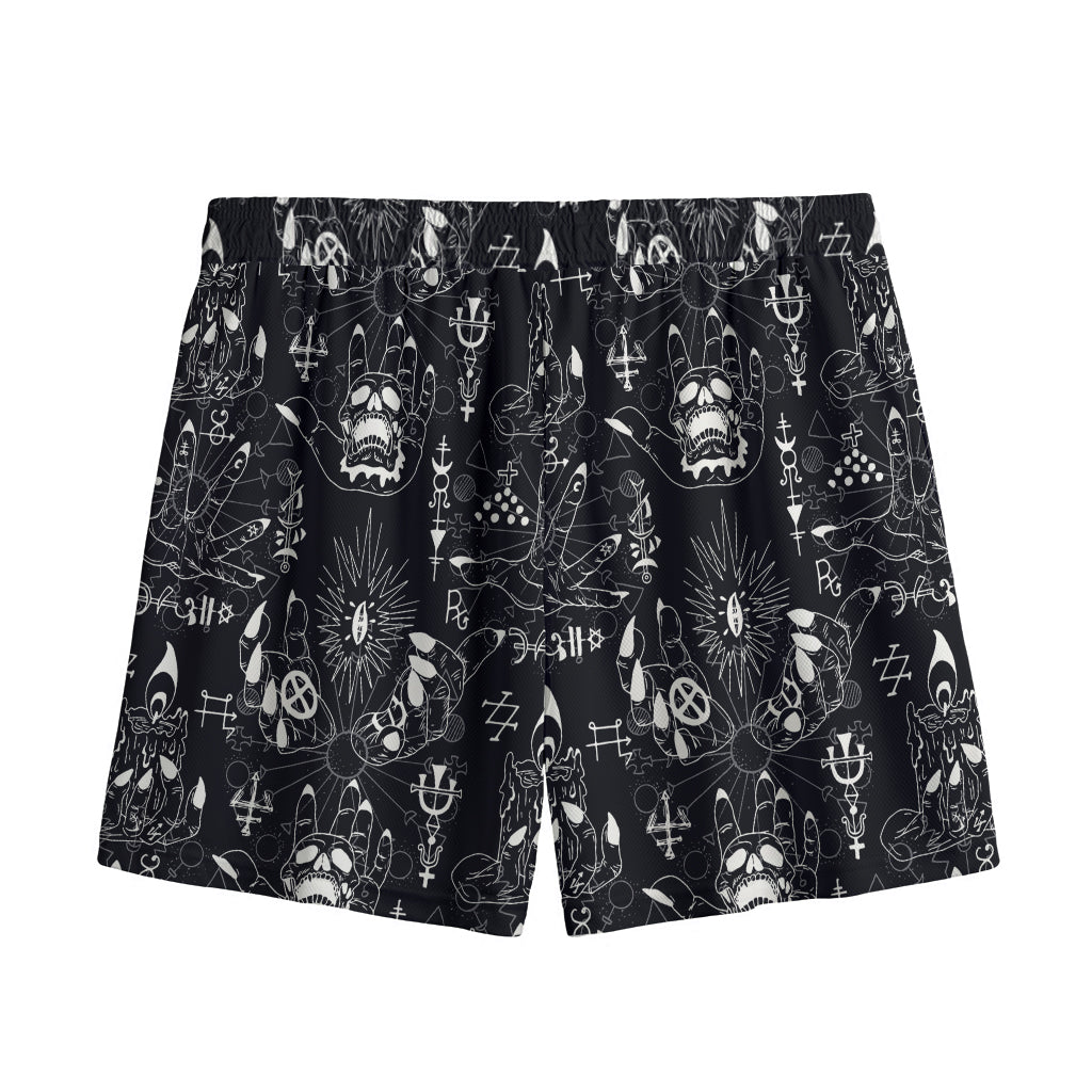 Black And White Supernatural Wicca Print Mesh Shorts