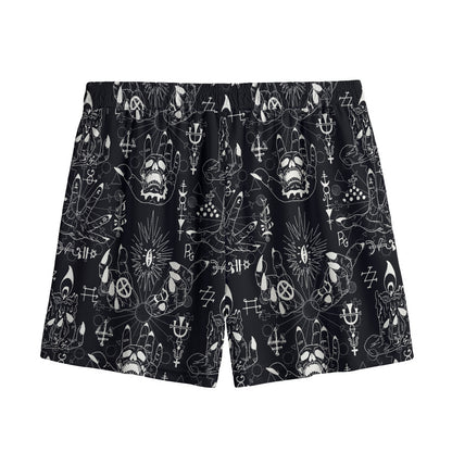 Black And White Supernatural Wicca Print Mesh Shorts