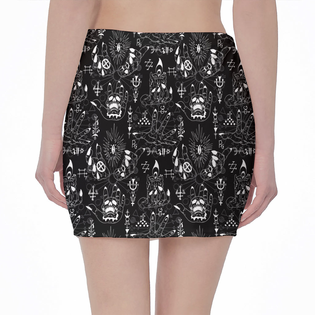 Black And White Supernatural Wicca Print Pencil Mini Skirt