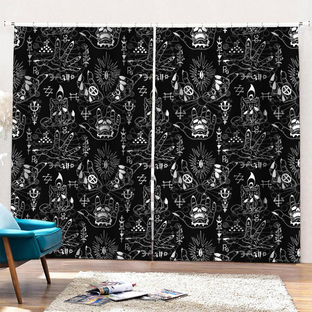 Black And White Supernatural Wicca Print Pencil Pleat Curtains