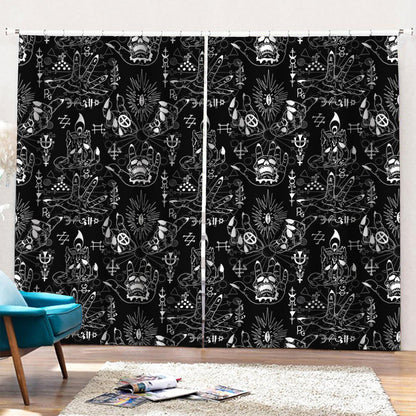 Black And White Supernatural Wicca Print Pencil Pleat Curtains