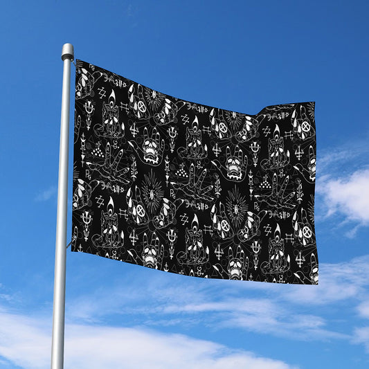Black And White Supernatural Wicca Print Polyester Flag