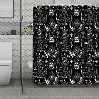 Black And White Supernatural Wicca Print Polyester Shower Curtain