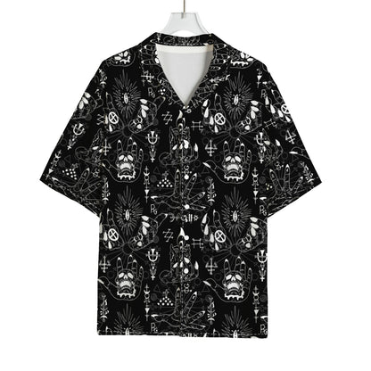 Black And White Supernatural Wicca Print Rayon Hawaiian Shirt