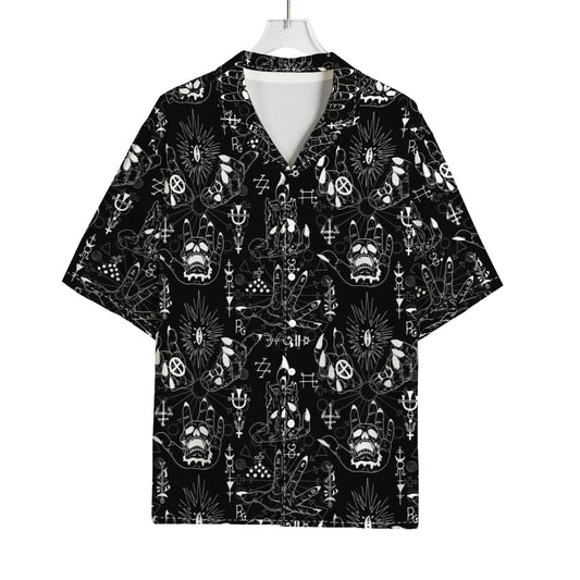 Black And White Supernatural Wicca Print Rayon Hawaiian Shirt