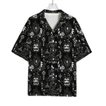 Black And White Supernatural Wicca Print Rayon Hawaiian Shirt