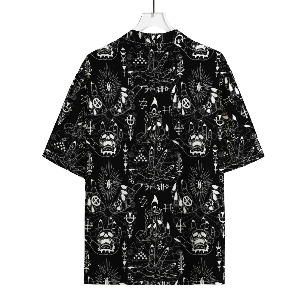 Black And White Supernatural Wicca Print Rayon Hawaiian Shirt