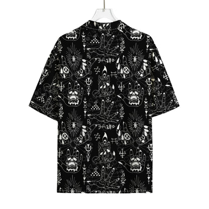 Black And White Supernatural Wicca Print Rayon Hawaiian Shirt