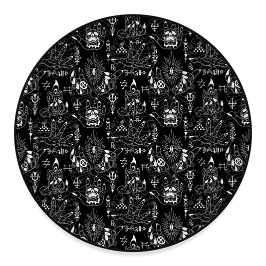 Black And White Supernatural Wicca Print Round Floor Mat