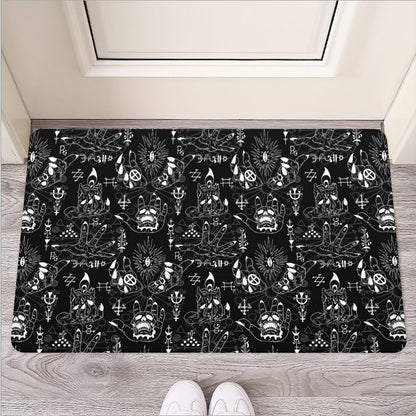 Black And White Supernatural Wicca Print Rubber Doormat