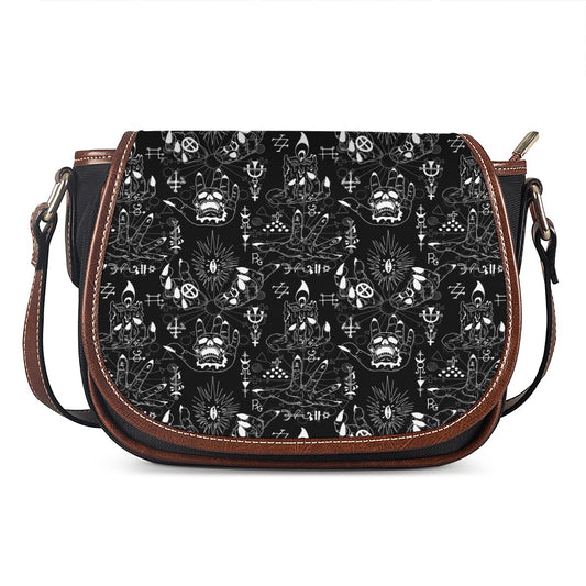 Black And White Supernatural Wicca Print Saddle Bag