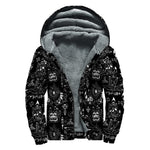 Black And White Supernatural Wicca Print Sherpa Lined Zip Up Hoodie