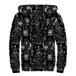 Black And White Supernatural Wicca Print Sherpa Lined Zip Up Hoodie