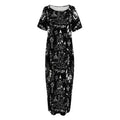 Black And White Supernatural Wicca Print Short Sleeve Long Nightdress