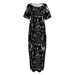 Black And White Supernatural Wicca Print Short Sleeve Long Nightdress