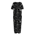 Black And White Supernatural Wicca Print Short Sleeve Long Nightdress